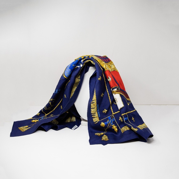 Hermes La Reale La Galere Silk Chiffon Print Pattern Square Scarf Shawl Blue Red - Picture 3 of 6
